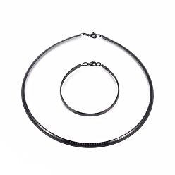 Electrophoresis Black 304 Stainless Steel Choker Necklaces and Bangles Jewelry Sets, with Lobster Claw Clasps, Electrophoresis Black, 8-1/4 inch~8-3/8 inch(21~21.2cm), 17.8 inch~17.9 inch(45.2~45.4cm), 6mm