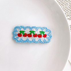 Cherry Cute Wool Yarn Knitting Snap Hair Clips, Rectangle Hair Accessories for Girls, Cherry Pattern, 50~60mm