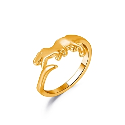 Dinosaur Brass Dinosaur Open Cuff Ring for Women, Light Gold, Tyrannosaurus Pattern, US Size 6 1/2(16.9mm)