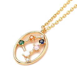 Capricorn Colorful Cubic Zirconia Constellation Pendant Necklace, Golden 304 Stainless Steel Jewelry for Women, Capricorn, 15.75 inch(40cm)