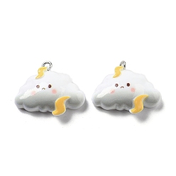White Weather Theme Opaque Resin Pendants, Cloud Charms with Lightning Bolt, White, 21x26x7mm, Hole: 2mm