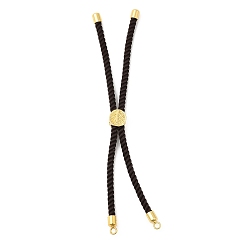Coffee Twisted Nylon Cord Silder Bracelets, Link Bracelet Making for Connector Charm, with Long-Lasting Plated Golden Brass Cord End & Alloy Tree of Life, Coffee, 8-3/4~8-7/8 inch(22.2~22.6cm), Hole: 2mm