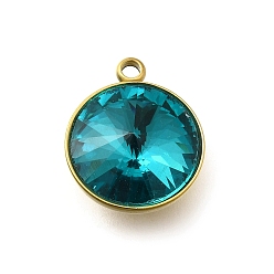 Синий Циркон 304 подвески из нержавеющей стали, со стразами, реальный 18 k позолоченный, ионное покрытие (ip), плоско-круглые, синий циркон, 16.5x13.5x7.5 мм, отверстие : 1.6 мм