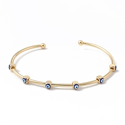 Blue Brass Cuff Bangles, Enamel Evil Eye Open Bangles for Women, Real 18K Gold Plated, Blue, Inner Diameter: 2-1/2 inch(6.5cm)