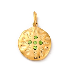 Перидот 304 из нержавеющей стали горный хрусталь подвески, ионное покрытие (ip), плоская круглая звезда, реальный 14 k позолоченный, перидот, 19x15.5x3.5 мм