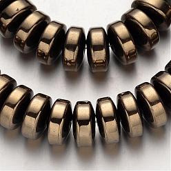 Antique Bronze Plated Electroplate Non-magnetic Synthetic Hematite Beads Strands, Heishi Beads, Disc/Flat Round, Antique Bronze Plated, 12x6mm, Hole: 1mm, about 69pcs/strand, 15.7 inch
