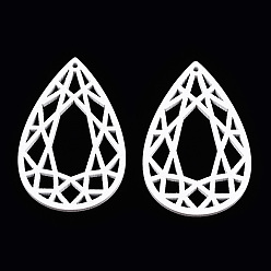 White Hollow Wood Pendants, Dyed, Laser Cut Wood Shapes, Teardrop Charms, White, 50x33.5x2.5mm, Hole: 1.5mm