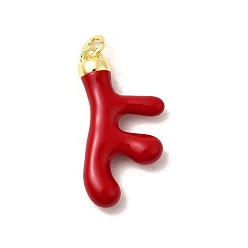 Красный Латунь эмаль подвески, подвески в форме коралла, реальный 18 k позолоченный, с целью перехода в кольце, без свинца и без кадмия, долговечный, стойки покрытие, красные, 28x15x5 мм, отверстие : 3.4 мм