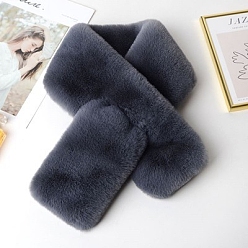 Prussian Blue Fluffy Polyester Imitation Wool Neck Warmer Scarf, Winter Scarf, Faux Fur Collar Scarves, Prussian Blue, 870~900x120mm