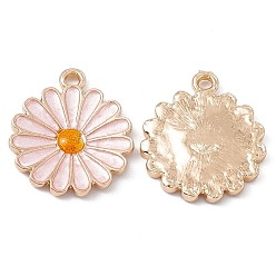 Pink Alloy Enamel Pendants, Light Gold, Flower Charm, Pink, 21x18x2.2mm, Hole: 1.8mm