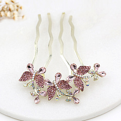 Korean-style pink hair combing style Butterfly Rhinestone Hair Comb for Women, Headpiece Hair Accessory Clip Pin Jewelry