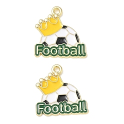 Golden Alloy Enamel Pendants, Football with Crown Charms, Golden, 21x20x2mm, Hole: 1.6mm
