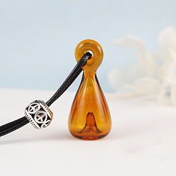 Saddle Brown Glass Perfume Bottle Pendant Necklace with Wax Cord for Women, Saddle Brown, Pendant: 40x18mm, 17.72 inch(45cm)