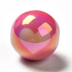 Светло-Вишневый Двухцветное УФ-покрытие радужных переливающихся акриловых бусин, круглые с сердцем, светло-вишневый, 16.5x16 мм, отверстие : 2.5 мм