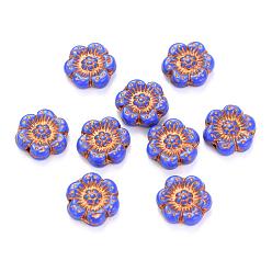 Indigo Czech Glass Beads, Flower, Indigo, 14x14mm, Hole: 0.8~1mm