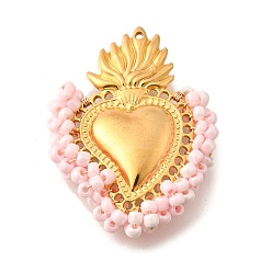 Лавандовый румянец 304 подвески из нержавеющей стали, со стеклянными бисеринами, очарование священного сердца, реальный 18 k позолоченный, лавандовый румянец, 44~44.5x34~35x7 мм, отверстие : 1.2 мм