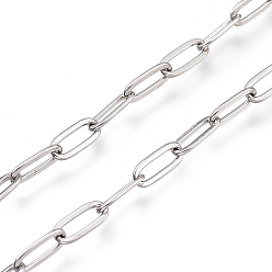 Stainless Steel Color 304 Stainless Steel Paperclip Chains, Drawn Elongated Cable Chains, with Spool, Soldered, Stainless Steel Color, 9.5x4x0.5mm, about 32.8 Feet(10m)/roll