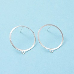 925 Sterling Silver Plated 201 Stainless Steel Stud Earring Findings, with Horizontal Loop and 316 Stainless Steel Pin, Ring, 925 Sterling Silver Plated, 27.5x25mm, Hole: 1.4mm, Pin: 0.7mm