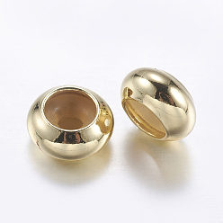 Golden Brass Beads, with Rubber Inside, Slider Beads, Stopper Beads, Rondelle, Golden, 7x3.5mm, Hole: 2mm