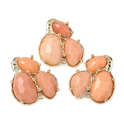 Топаз Нефрит Соединители звеньев нефрита природного топаза, с латунной фурнитурой , граненые, золотые, 30.5~31x33x5 мм, отверстие : 1.8 мм