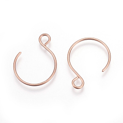 Rose Gold Ion Plating(IP) 304 Stainless Steel Earring Hooks, with Horizontal Loop, Rose Gold, 19x15mm, Hole: 2mm, 20 Gauge, Pin: 0.8mm
