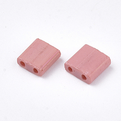 Light Coral 2-Hole Opaque Glass Seed Beads, Frosted, Rectangle, Light Coral, 5x4.5~5.5x2~2.5mm, Hole: 0.5~0.8mm