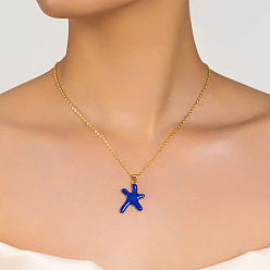 Синий Ожерелье с подвеской в виде морской звезды в стиле отпуска на океанском пляже с эмалью из латуни, синие, 17.32 дюйм (44 см)