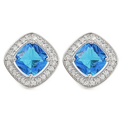 Темно-Голубой Серьги-гвоздики с ромбами из кубического циркония, ювелирные изделия из латуни и платины для женщин, глубокое синее небо, 15x15 мм