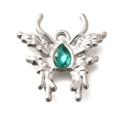 Изумруд 304 подвески из нержавеющей стали, со стразами, цвет нержавеющей стали, бабочка, изумруд, 24x23x4 мм, отверстие : 2 мм