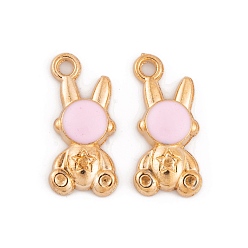 Pink Подвески из эмалевого сплава с покрытием из легкого золота, без кадмия и без свинца, очарование кролика, розовые, 18x8.5x3 мм, отверстие : 2 мм
