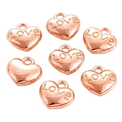 Rose Gold Valentine's Day Theme, Tibetan Style Alloy Charms, Heart with Word Love, Rose Gold, 8x8x3mm, Hole: 1mm