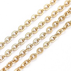 Golden Ion Plating(IP) 304 Stainless Steel Cable Chains, for DIY Jewelry Making, Soldered, with Spool, Flat Oval, Golden, 2.5x2x0.5mm, about 32.8 Feet(10m)/roll