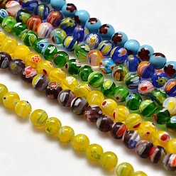 Mixed Color Round Millefiori Glass Beads Strands, Mixed Color, 6mm, Hole: 1mm, about 67pcs/strand, 14.7 inch