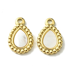 Real 14K Gold Plated Ion Plating(IP) 304 Stainless Steel Pave Shell Teardrop Charms, Real 14K Gold Plated, 15x10x2mm, Hole: 1.6mm