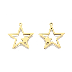 Real 18K Gold Plated Ion Plating(IP) 201 Stainless Steel Pendants, Star, Real 18K Gold Plated, 26x25x1.5mm, Hole: 1.4mm