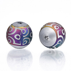 Colorful Electroplate Glass Beads, Frosted, Round, Colorful, 10mm, Hole: 1.5mm, about 200pcs/bag