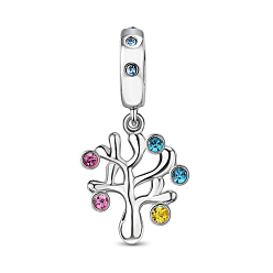 Platinum TINYSAND Rhodium Plated 925 Sterling Silver Cubic Zirconia Happiness Tree European Dangle Charms, Christmas, Platinum, 22.14x11.17x8.69mm, Hole: 4.31mm