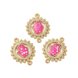 Ярко-Розовый Покрытие стойки латунь микро паве цветок циркония с подвесками для ручного разъема хамса, с эмалью и ракушкой, реальный 18 k позолоченный, долговечный, без свинца и без кадмия, ярко-розовый, 25x20x3 мм, отверстие : 1.2 мм