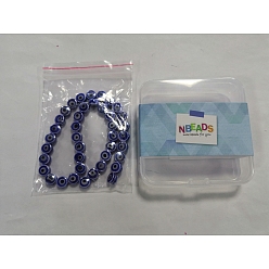 Blue Nbeads 1Strand Handmade Porcelain Ceramic Beads Strands, Bright Glazed Porcelain, Flat Round with Evil Eye, Blue, 8x5mm, Hole: 1.5mm,about40pcs/strand