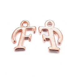 Letter F Rose Gold Plated Alloy Letter Pendants, Rack Plating, Cadmium Free & Lead Free, Letter.F, 13x8x2mm, Hole: 1.5mm
