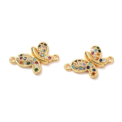 Colorful Brass Micro Pave Cubic Zirconia Links Connectors, Real 18K Gold Plated, Long-Lasting Plated, Butterfly, Colorful, 13x20x3mm, Hole: 1.4mm