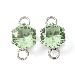 Linen 304 Stainless Steel Micro Pave Cubic Zirconia Connector Charms, Round, Linen, 11x6x5mm, Hole: 1.5mm