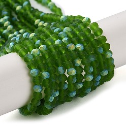 Green Imitation Jade Glass Beads Strands, Half AB Color Plated, Faceted, Frosted, Rondelle, Green, 3.5x3mm, Hole: 1mm, about 117pcs/strand, 13.66''~13.90''(34.7~35.3cm)