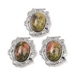 Унакит Натуральные унакитовые овальные многорядные звенья, в форме ракушки с латунными звеньями в форме морской звезды, платина, стойки покрытие, 26.5x23.5x11 мм, отверстие : 2 мм