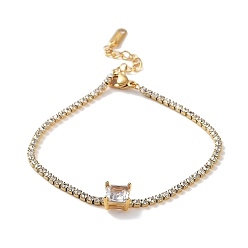 Квадрат Браслет с фианитами, с вакуумным покрытием PVD золотистого цвета 304 нержавеющая сталь стразы чашки цепи, квадратный, 7-1/4 дюйм (18.3 см), Кулон : 8x8 мм