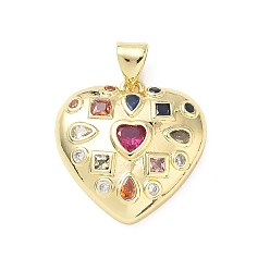 Золотой Подвески из латуни и кубического циркония, сердечки на день святого валентина, красочный, золотые, 20x19.5x5 мм, отверстие : 5x3.5 мм