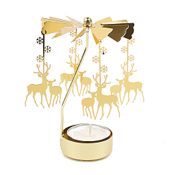 Deer Iron & Aluminum Rotating Candlestick Holder, Christmas Pillar Candle Centerpiece, Perfect Home Party Decoration, Golden, Deer, 8x13cm