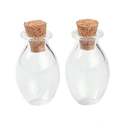 Clear Oval Glass Cork Bottles Ornament, Glass Empty Wishing Bottles, DIY Vials for Pendant Decorations, Clear, 15.5x26~30mm