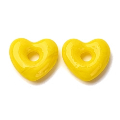 Желтый Бусины лэмпворк , бусины с большим отверстием, сердце, желтые, 14x15x5 мм, отверстие : 4 мм