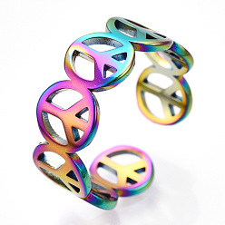 Rainbow Color Ионное покрытие (ip) 304 открытая манжета из нержавеющей стали с символом мира для женщин, Радуга цветов, размер США 6 1/4 (16.7 мм)